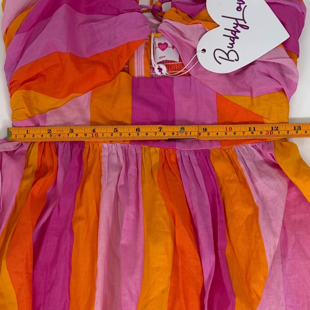 BuddyLove Gerty Maxi Dress NWT M Pink Orange Stripe Halter Smocked Cotton Resort - Picture 9 of 10